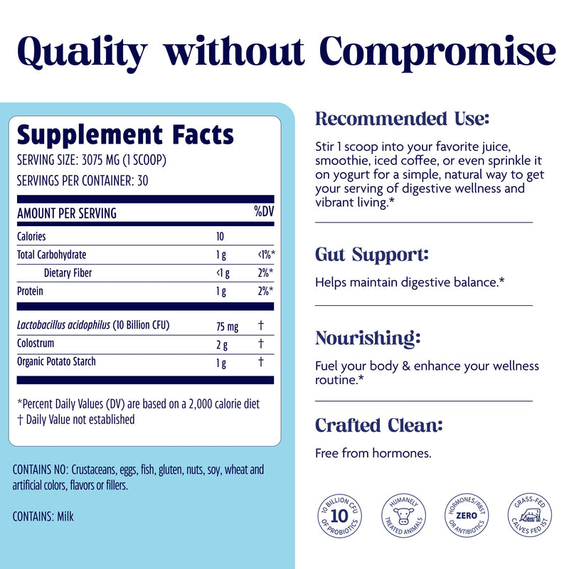 Enzymedica Colostrum Powder with Probiotics – Grass-Fed 2g Colostrum + 10B CFU | Gut & Immune Support, 30 Servings