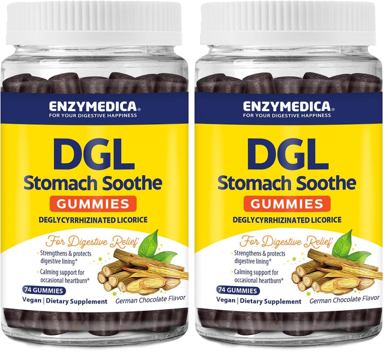 Enzymedica DGL Stomach Soothe – Deglycyrrhizinated Licorice Gummies for Digestive Support & Gut Health, Chocolate, 74 Count (Pack of 2)