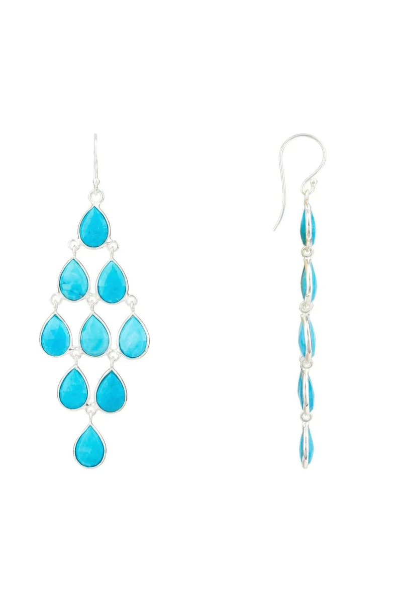 Erviola Gemstone Cascade Earrings Silver Turquoise