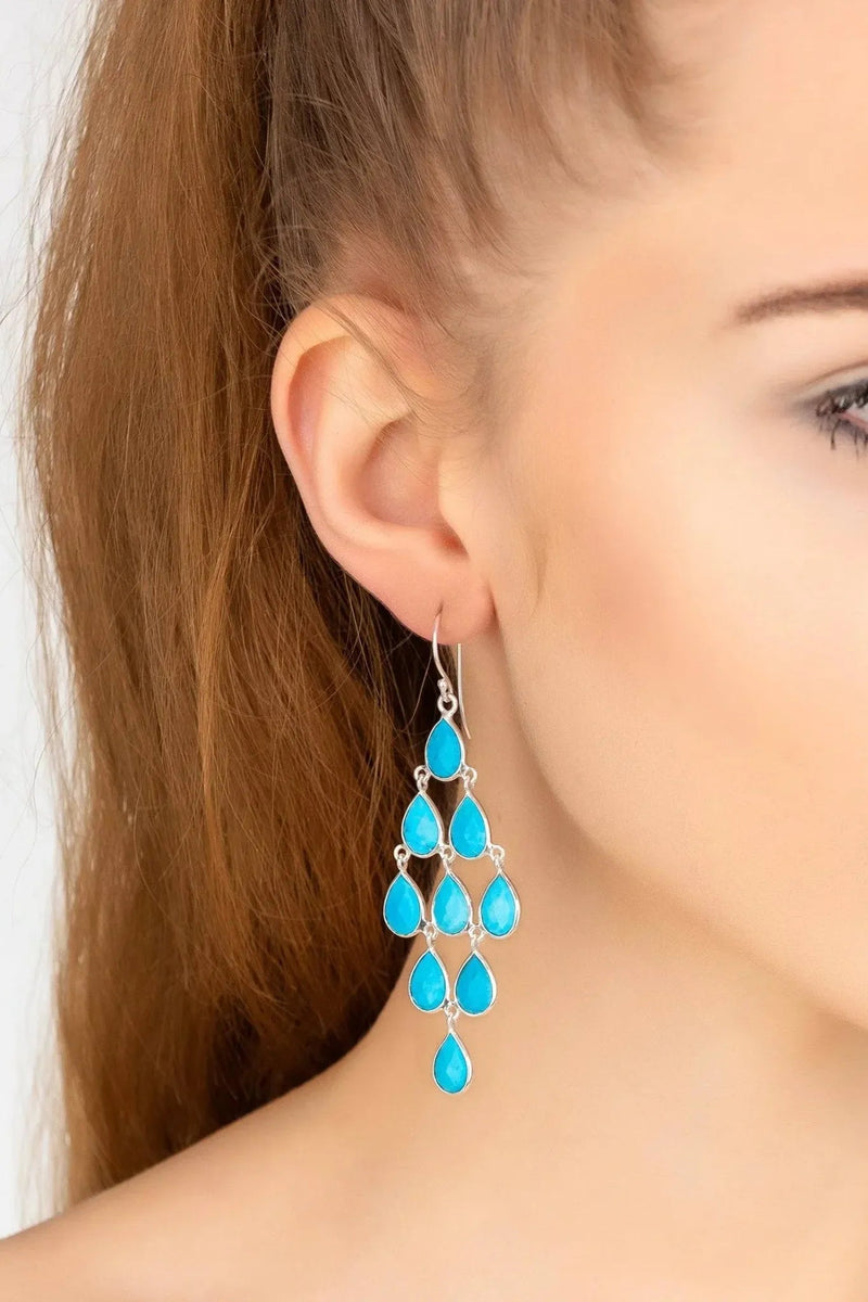 Erviola Gemstone Cascade Earrings Silver Turquoise