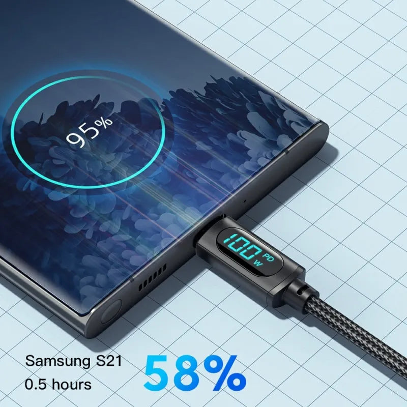 Essager LED Digital Display USB-C to USB-C Fast Charger Cable 100W PD 5A Charging