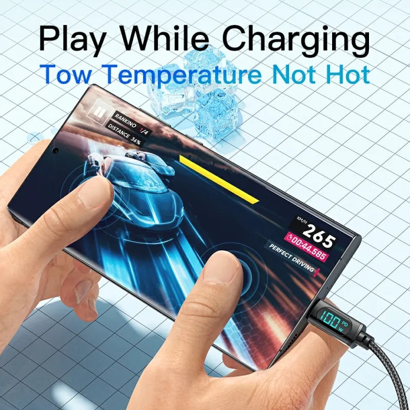 Essager LED Digital Display USB-C to USB-C Fast Charger Cable 100W PD 5A Charging