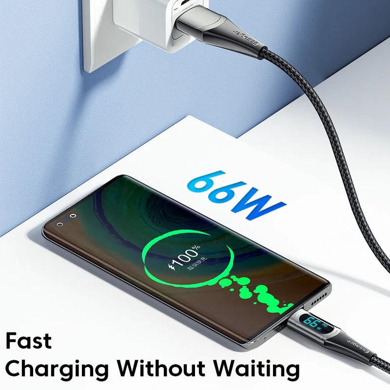 Essager LED Digital Display USB C Fast Charger Cable 66W PD 6A Charging