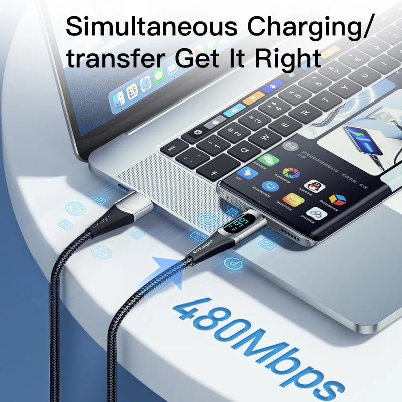 Essager LED Digital Display USB C Fast Charger Cable 66W PD 6A Charging