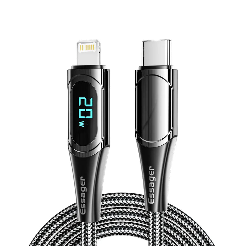 Essager LED Digital Display USB C to Lightning Fast Charger Cable 20W PD 3A Charging