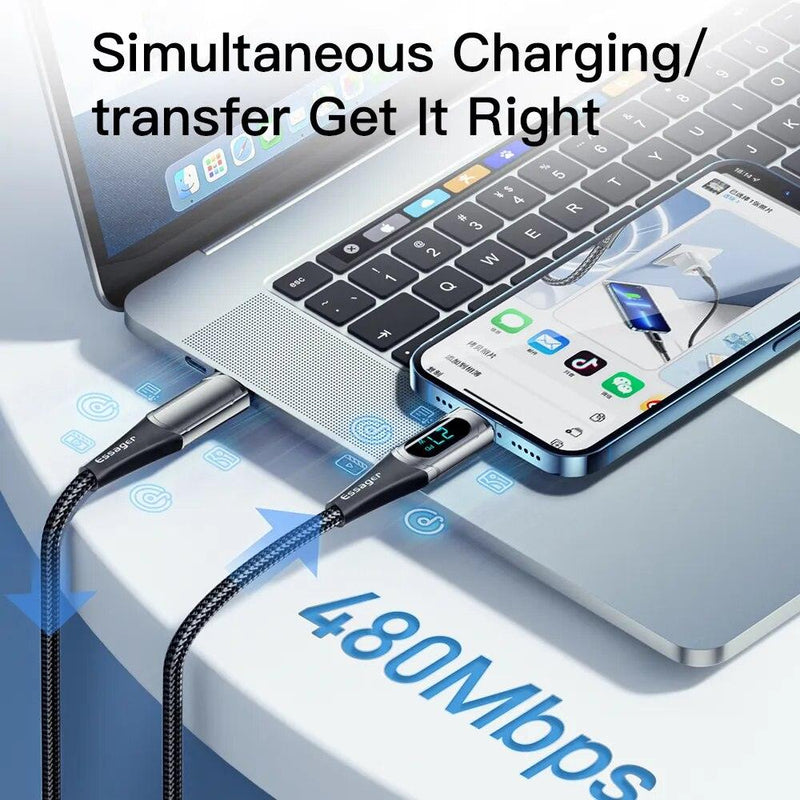 Essager LED Digital Display USB C to Lightning Fast Charger Cable 20W PD 3A Charging