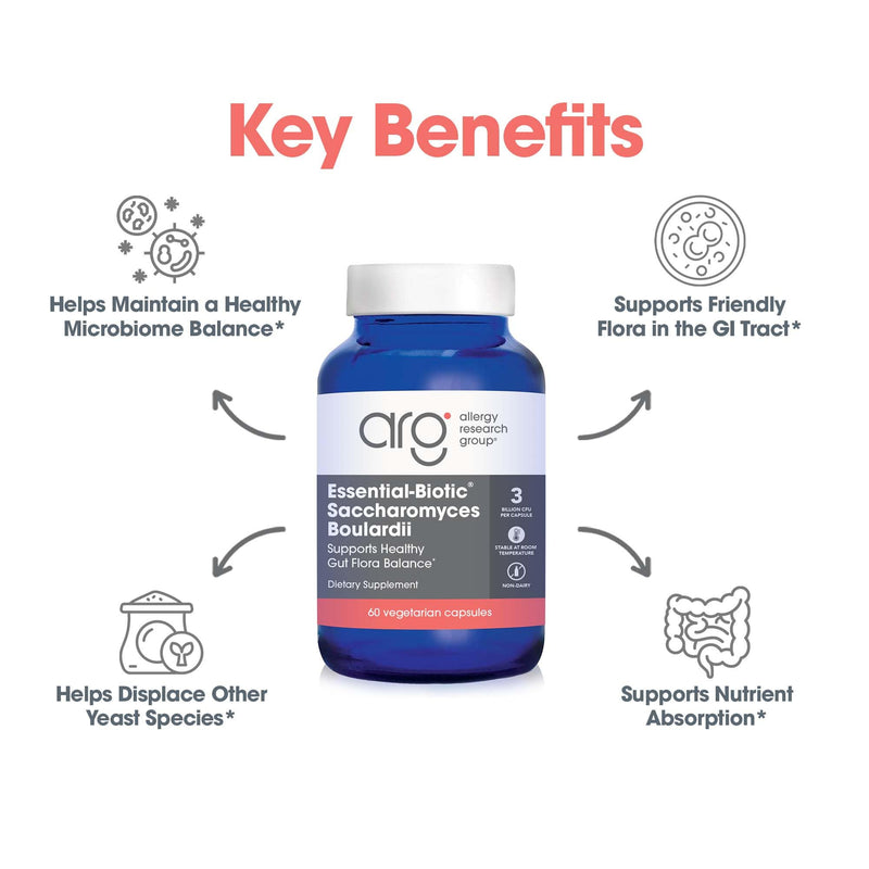Allergy Research Group Essential-Biotic Saccharomyces boulardii 450 mg Probiotic Supplement – 60 Count