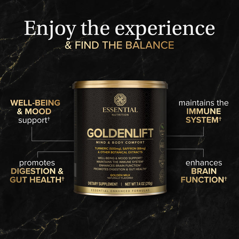 Essential Nutrition Golden Lift - Golden Milk Powder (Vegan) 7.4 oz | Turmeric, Saffron & Spices