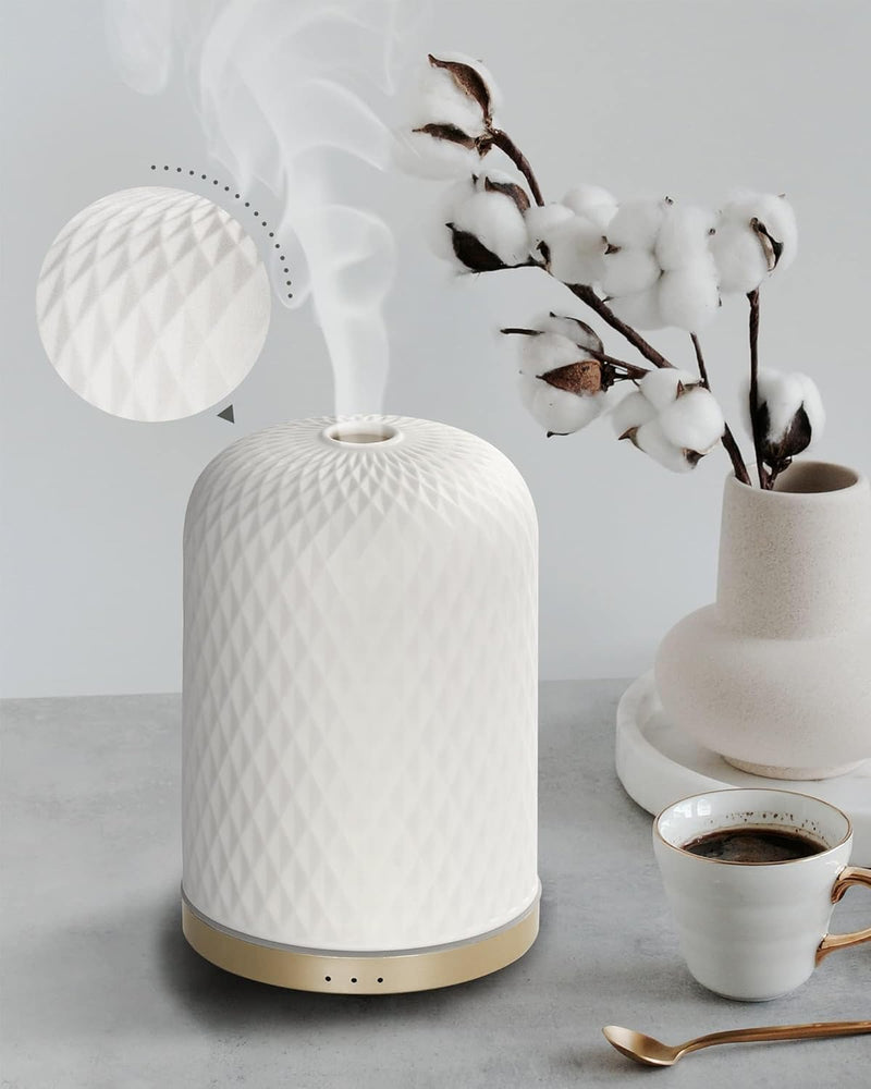 Essential Oil Diffuser 110ML – Ceramic Ultrasonic Diffuser, White