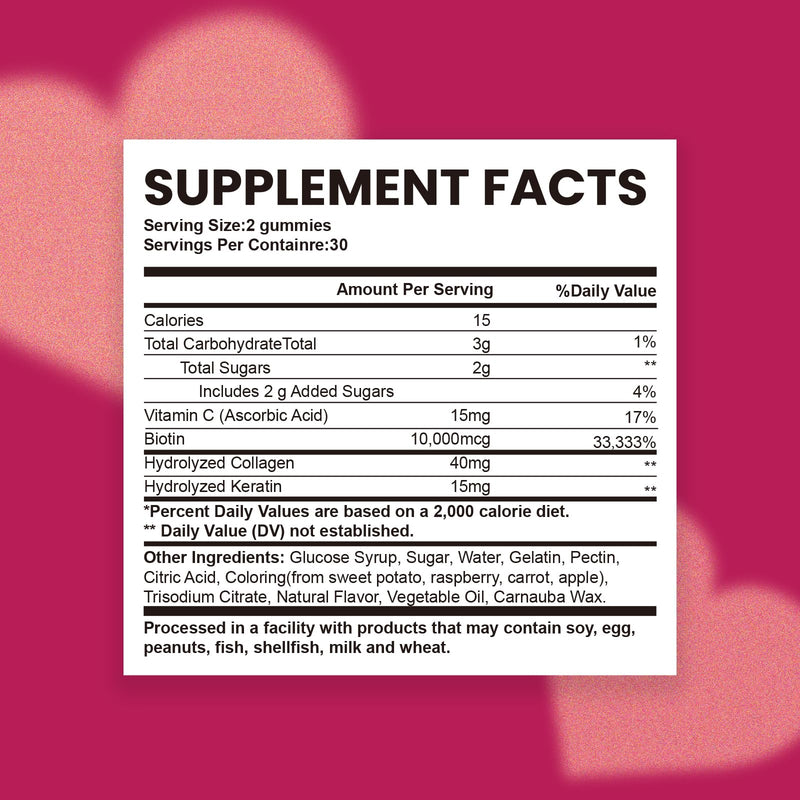 Esverco Biotin 10000mcg Keratin Collagen Gummies – Hair & Nails Support