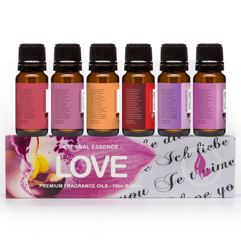 Eternal Essence Oils Love Set – 6 Premium Fragrance Oils (Rose, PS I Love You, Amber Romance, Secret Crush, Forever Yours, Sugar Kiss) 10ml