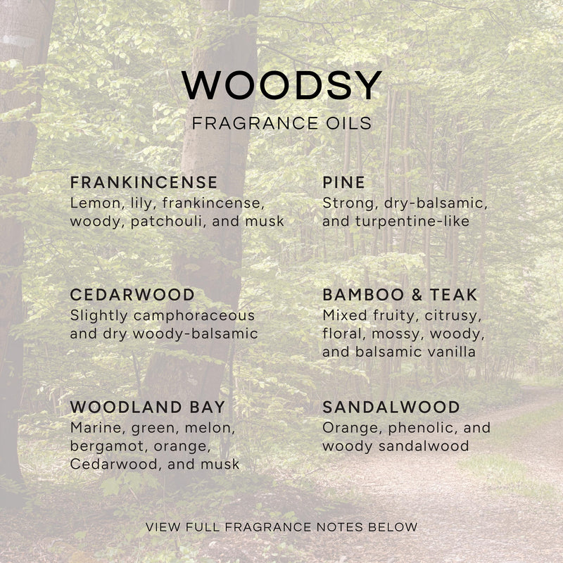 Woodsy Premium Fragrance Oils Set (6-Pack) – Pine, Cedar Wood, Sandalwood, Woodland Bay & Frankincense | Eternal Essence Oils