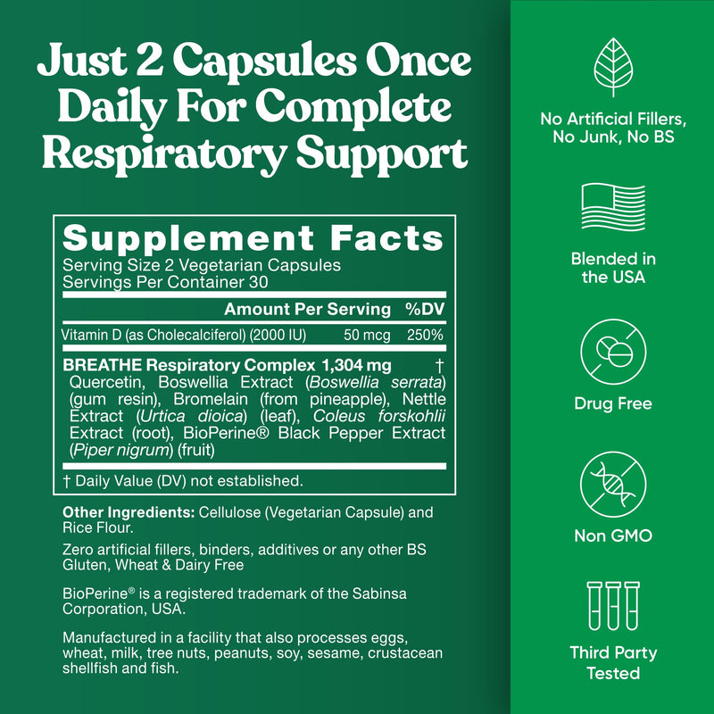 Eu Natural Breathe Inhaler Support – Sinus, Lungs & Bronchial Wellness | 60 Veg Soft Capsules