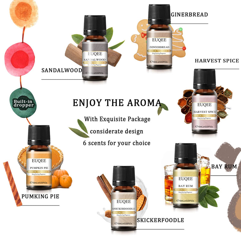 EUQEE 6PCS Spice Autumn Fragrance Oils Set | 6x10ml for Candles & Diffusers