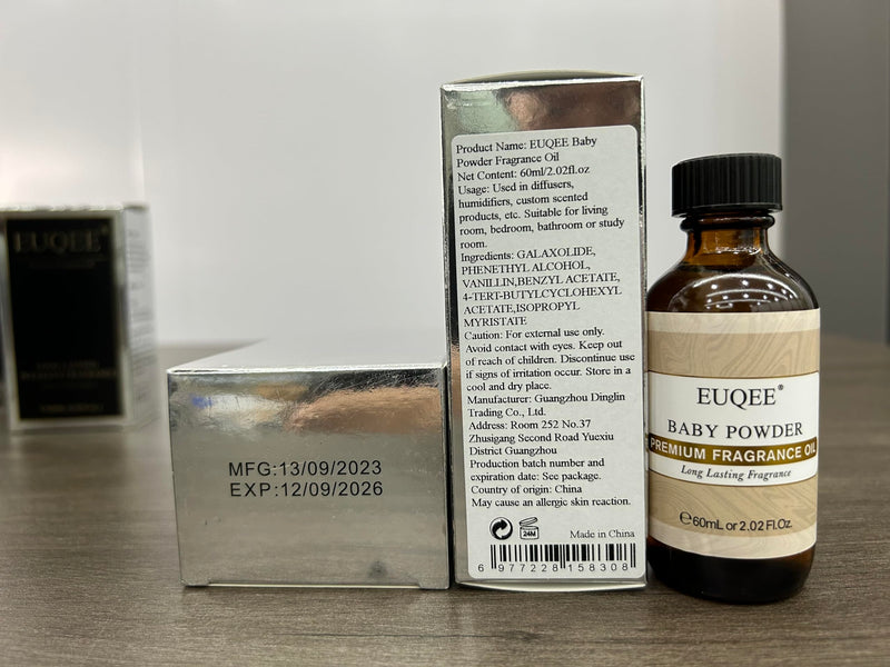 EUQEE Baby Powder Fragrance Oil 60ml with Glass Dropper – Premium Fragrance for Aromatherapy, Candles & DIY Bath Bombs (2.02 Fl oz)