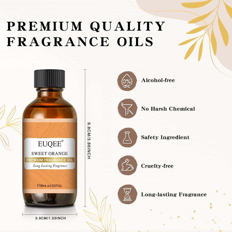 EUQEE Sweet Orange Fragrance Oil 60ml – Glass Dropper for Diffusers, Candles & Soap