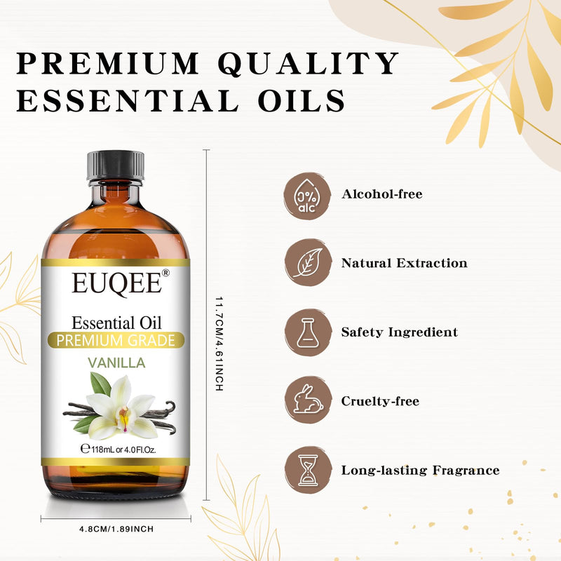 EUQEE Vanilla Essential Oil 118 ml – Premium Oil with Glass Dropper