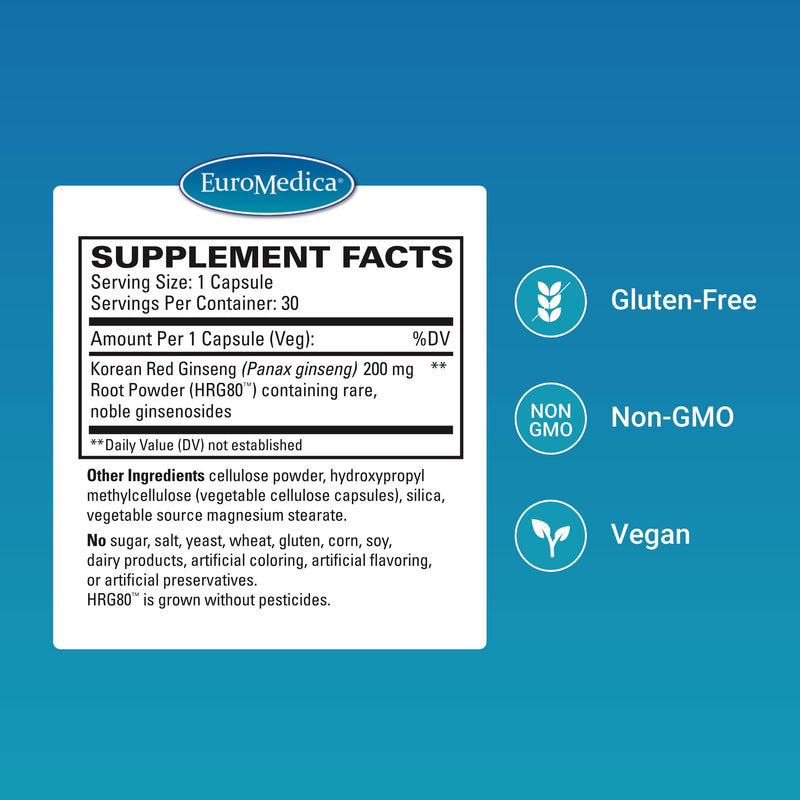EuroMedica Red Ginseng Energy - Vegan Korean Red Ginseng Tablets