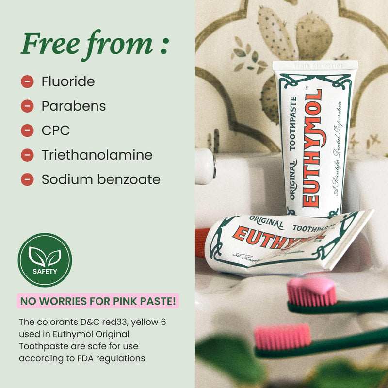 EUTHYMOL Original Pink Toothpaste – Fluoride-Free, 3.7 fl oz x2 Pack (Wintergreen Freshness)