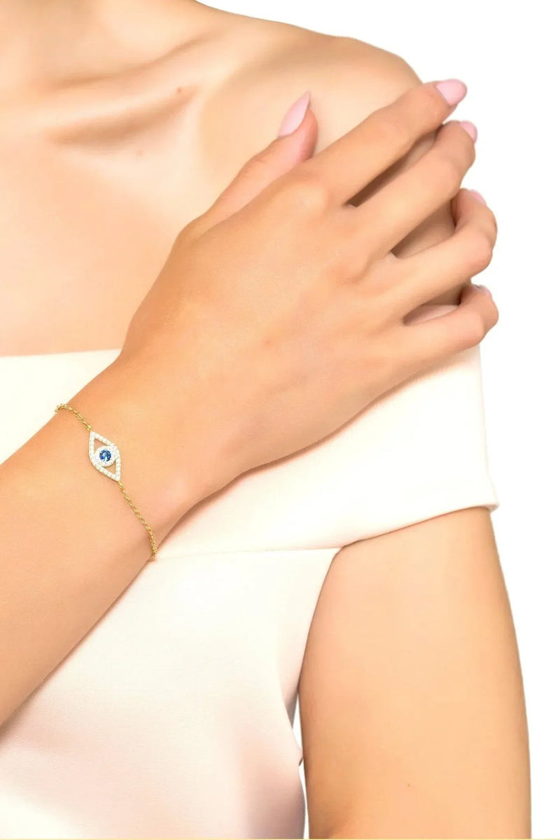 Evil Eye Elliptical Bracelet Blue Silver