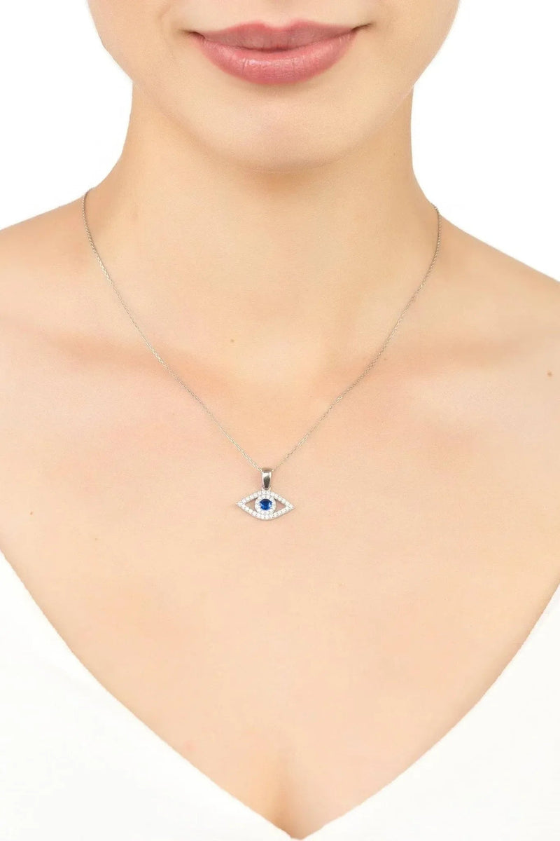 Evil Eye Elliptical Necklace Blue Silver