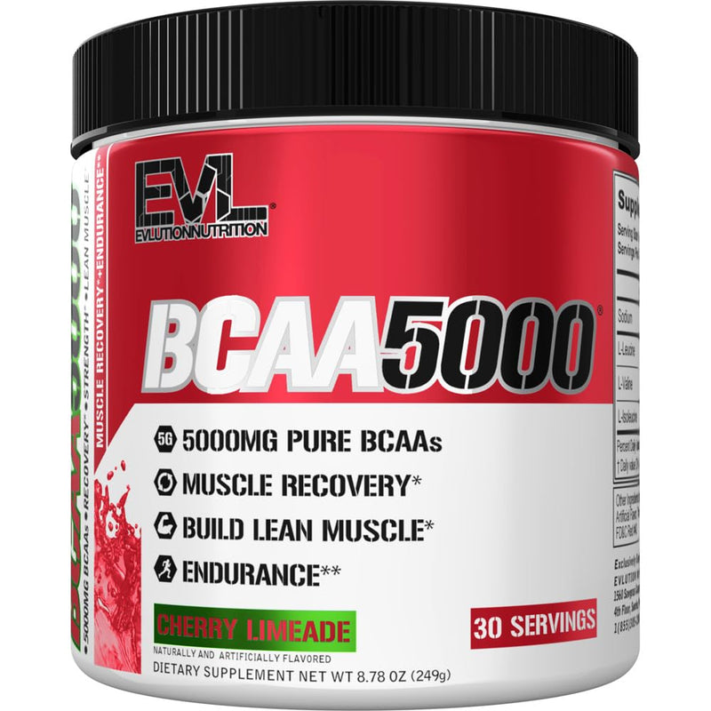 EVL BCAAs Amino Acids Powder – 5g BCAA 2:1:1 for Post-Workout Recovery & Stim-Free Pre-Workout – Cherry Limeade