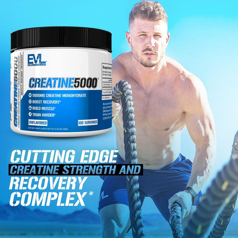 EVL Creatine5000 - 5g Creatine Monohydrate, Unflavored, 100 Servings