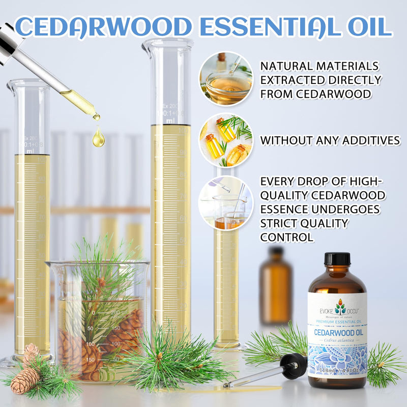 EVOKE OCCU Cedarwood Essential Oil – 4 Oz for Air Freshening, Hair Care & DIY Diffuser
