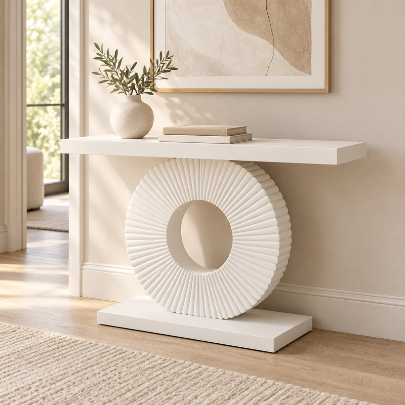 White Sculptural Fluted Console Table
