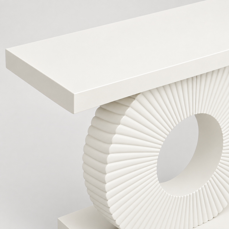 White Sculptural Fluted Console Table