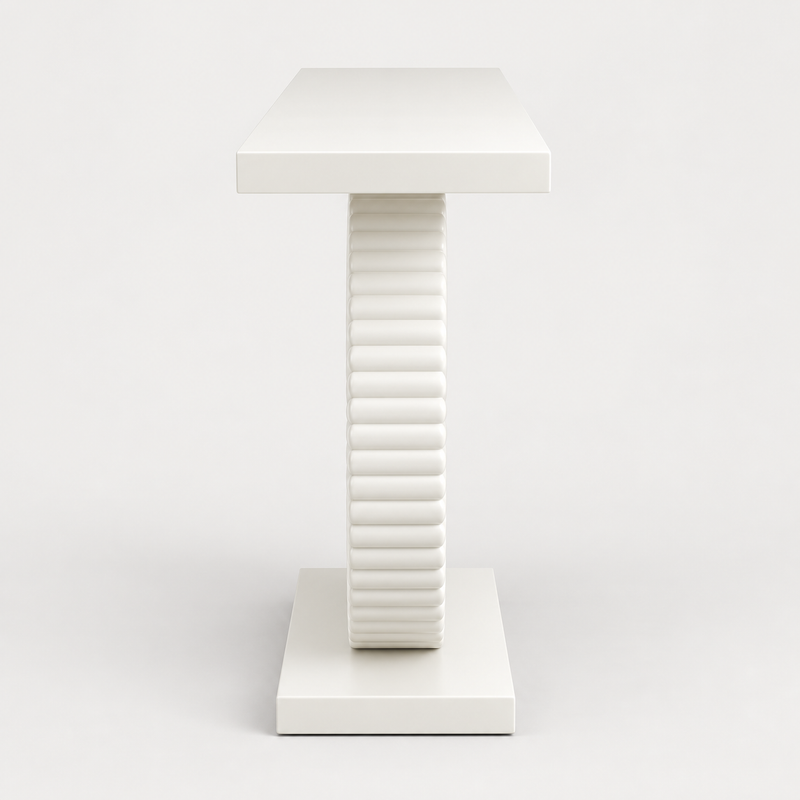 White Sculptural Fluted Console Table