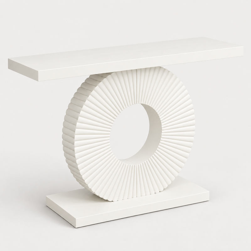 White Sculptural Fluted Console Table
