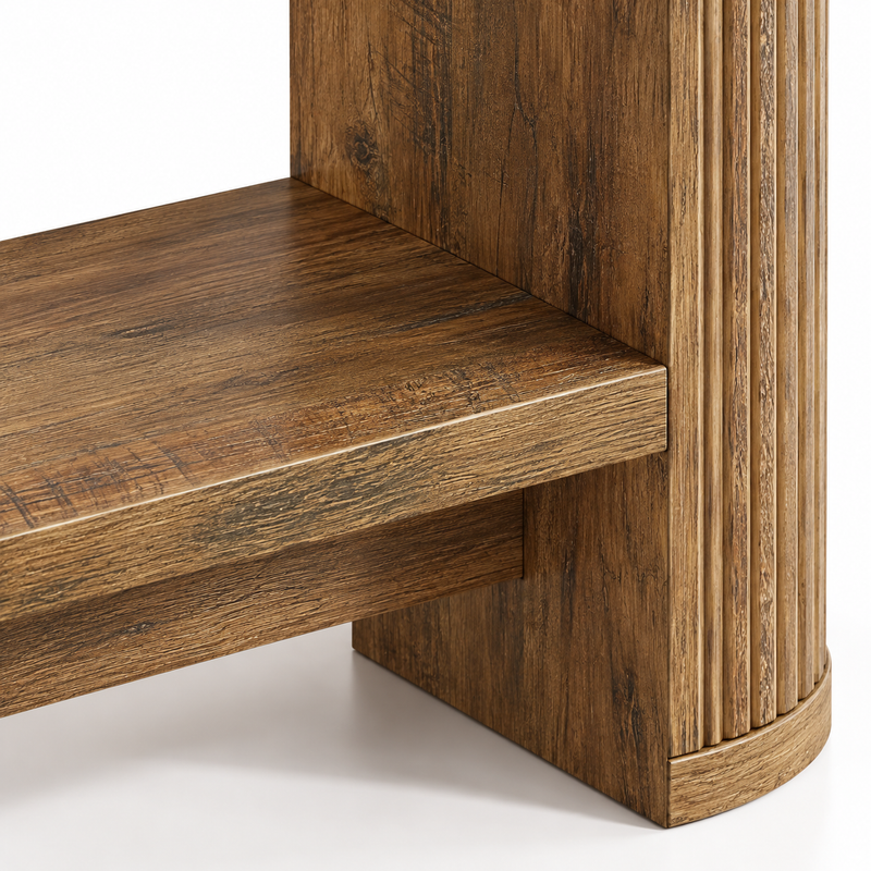 Rustic Brown 140cm Fluted Console Table with Lower Shelf