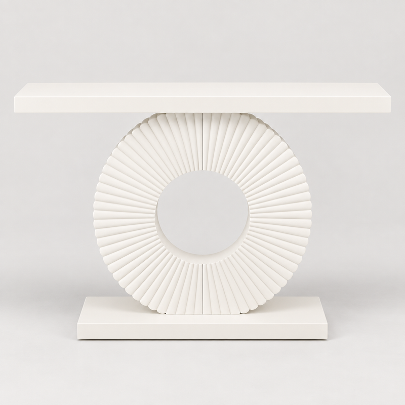 White Sculptural Fluted Console Table