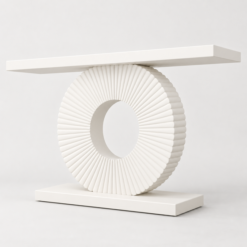 White Sculptural Fluted Console Table