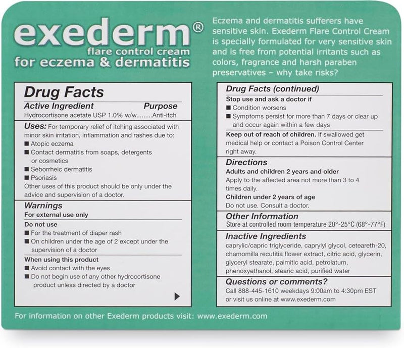 Exederm Flare Control Cream for Eczema & Dermatitis, 2oz