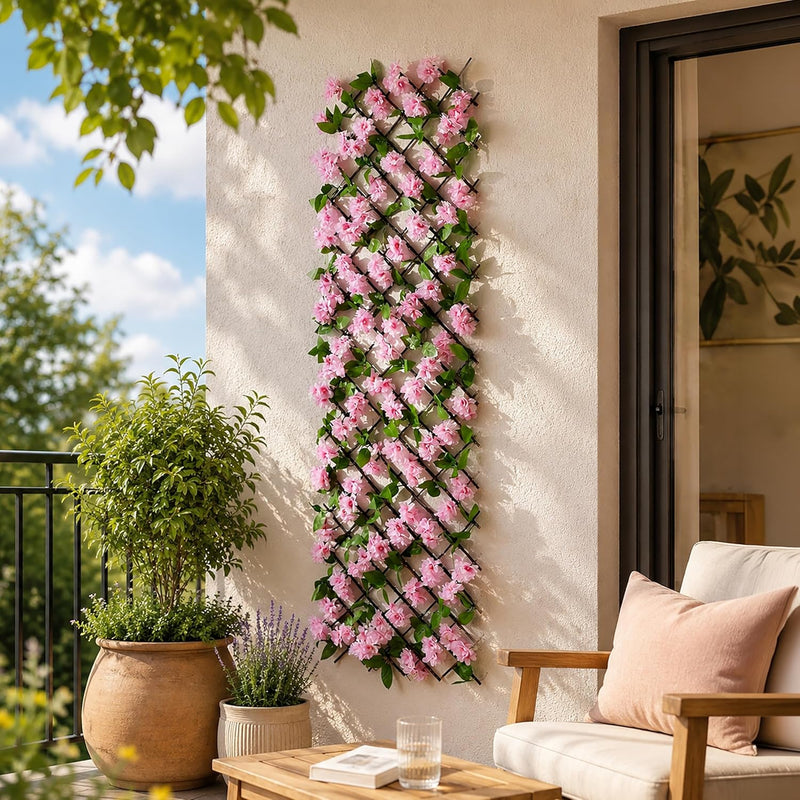 Expandable Faux Pink Blossom Trellis
