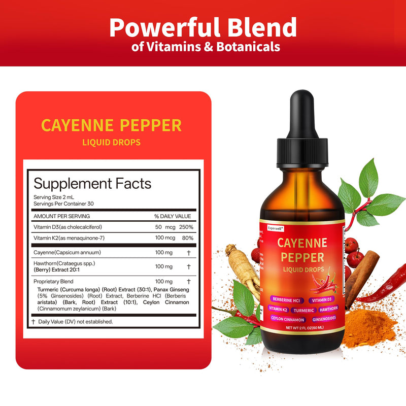 Experwell Cayenne Pepper Drops – Liquid Supplement for Circulation & Metabolism
