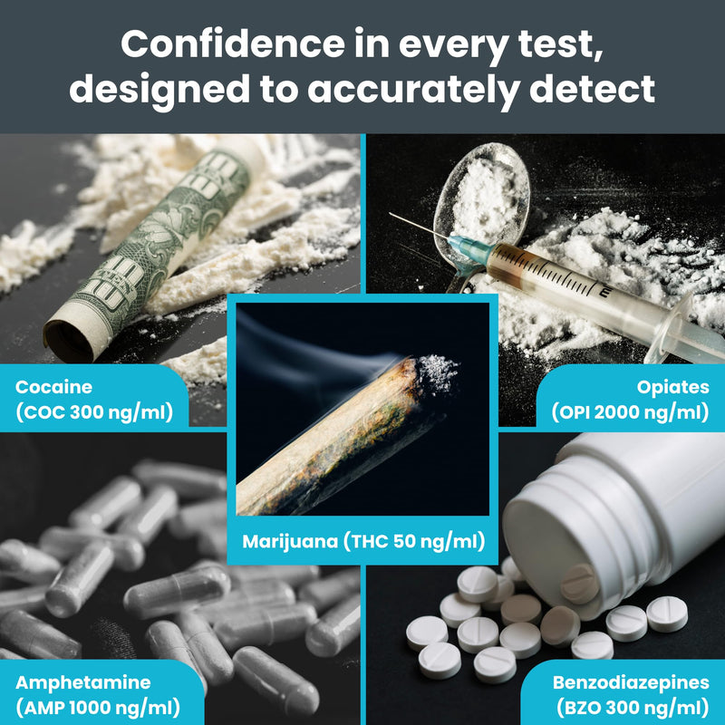 Exploro 5 Panel Drug Test Kit – At-Home Urine Test for THC, Cocaine, Opiates, Amphetamines & Benzodiazepines (7 Pack)