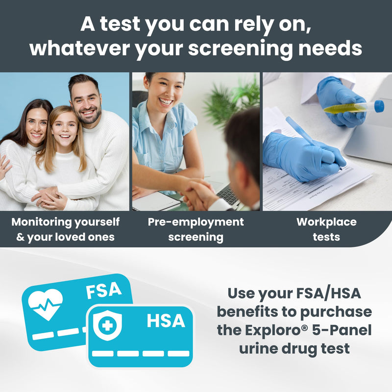 Exploro 5 Panel At-Home Drug Test Kit – Urine Test for THC, Cocaine, Opiates, Amphetamines and Benzodiazepines