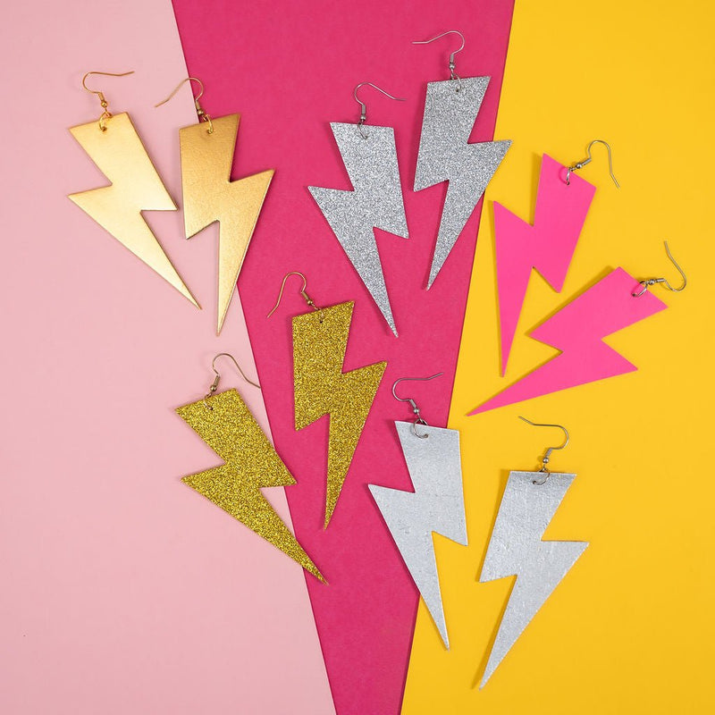 Extra large leopard print lightning bolt earrings