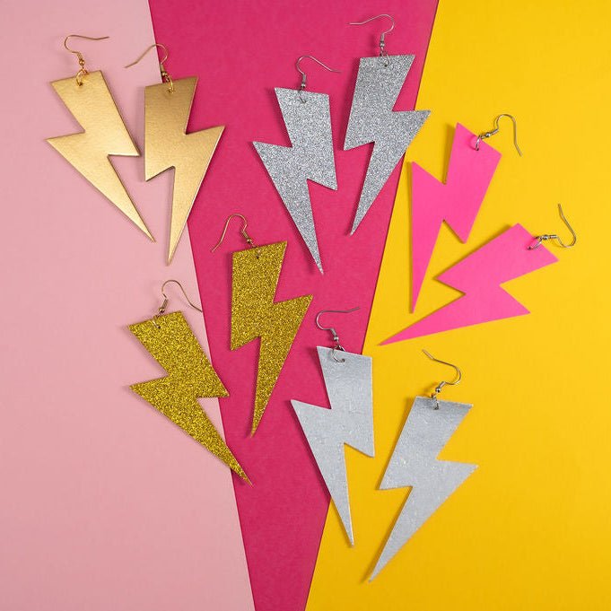 Extra large leopard print lightning bolt earrings