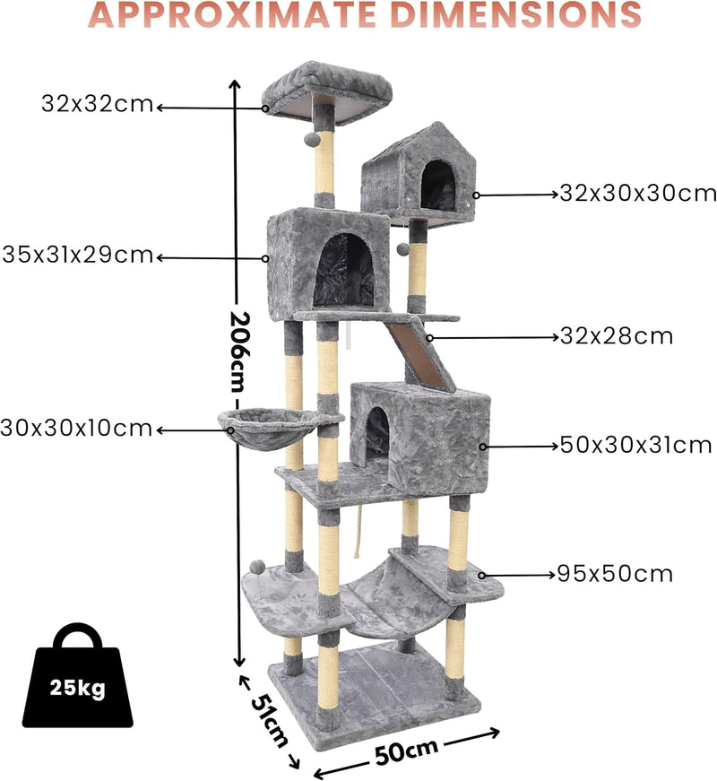 206cm Extra Large Floor to Ceiling Cat Tree Tower