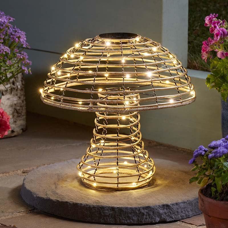 Extra Large Rattan Mushroom Warm White Solar Garden Light 35cm