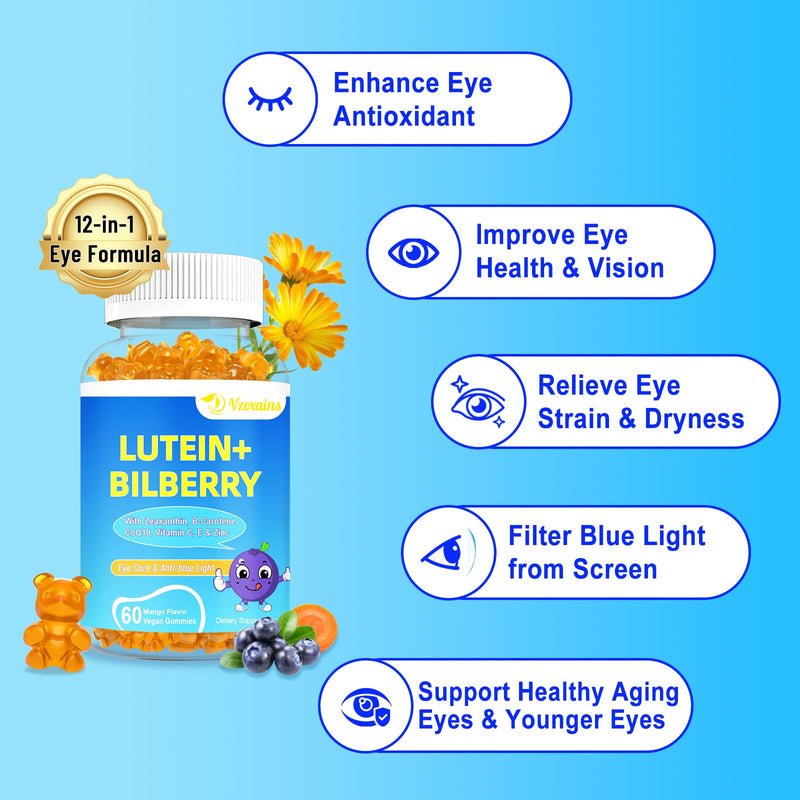 20mg Lutein & Zeaxanthin Gummies – Sugar Free Eye Health Supplement for Adults & Kids