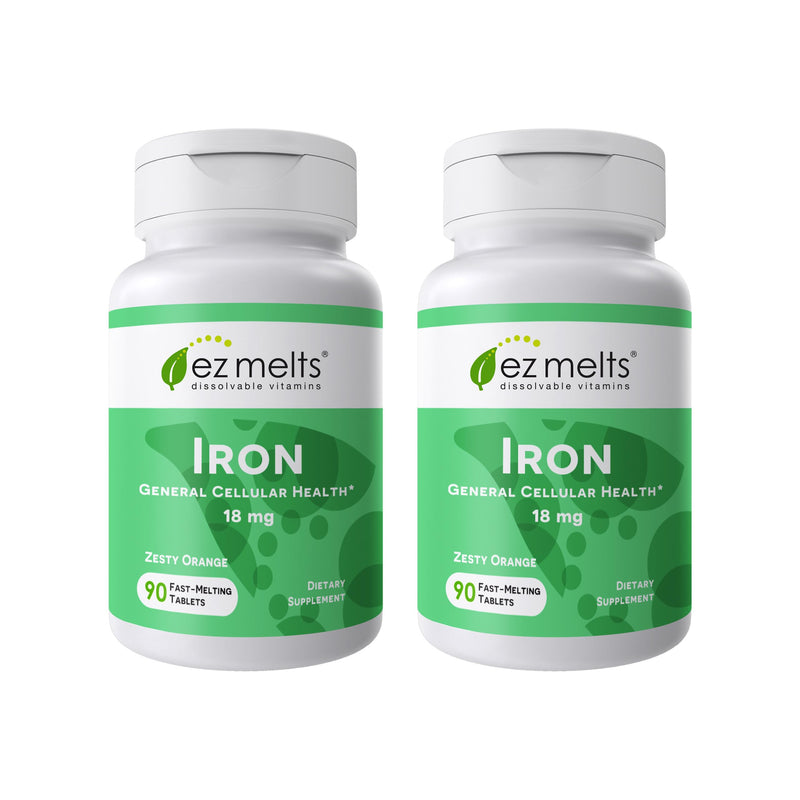 EZ Melts Dissolvable Iron 18 mg | Sugar-Free, 3-Month Supply (180 Count, Pack of 2)