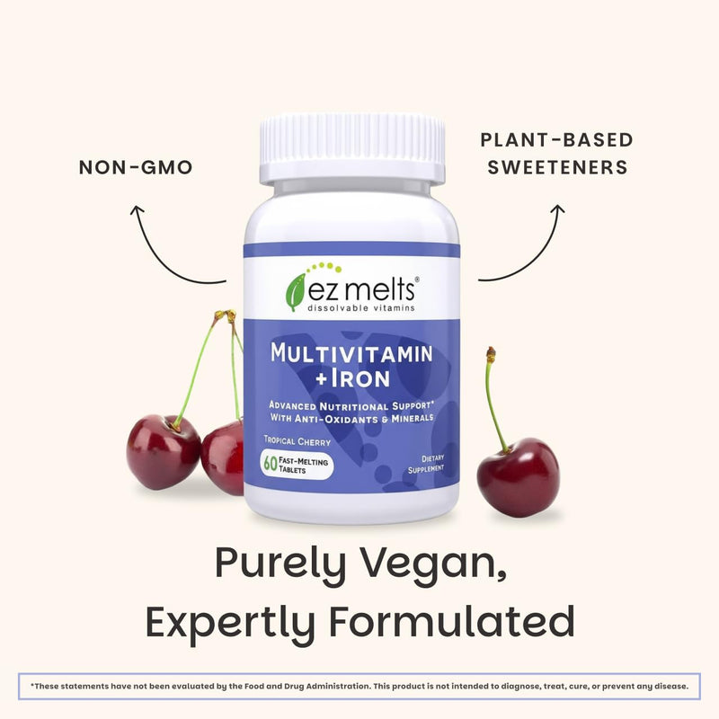 EZ Melts Sugar-Free Multivitamin with Iron for Women & Men | 1 Month Supply
