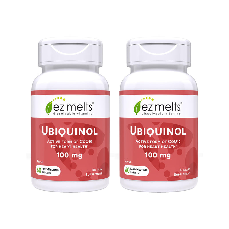 EZ Melts Ubiquinol 100 mg CoQ10—Heart Health & Energy Support, Apple Flavor, 120 Dissolvable Tablets