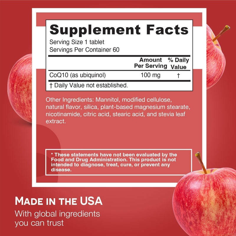 EZ Melts Ubiquinol 100 mg CoQ10—Heart Health & Energy Support, Apple Flavor, 120 Dissolvable Tablets
