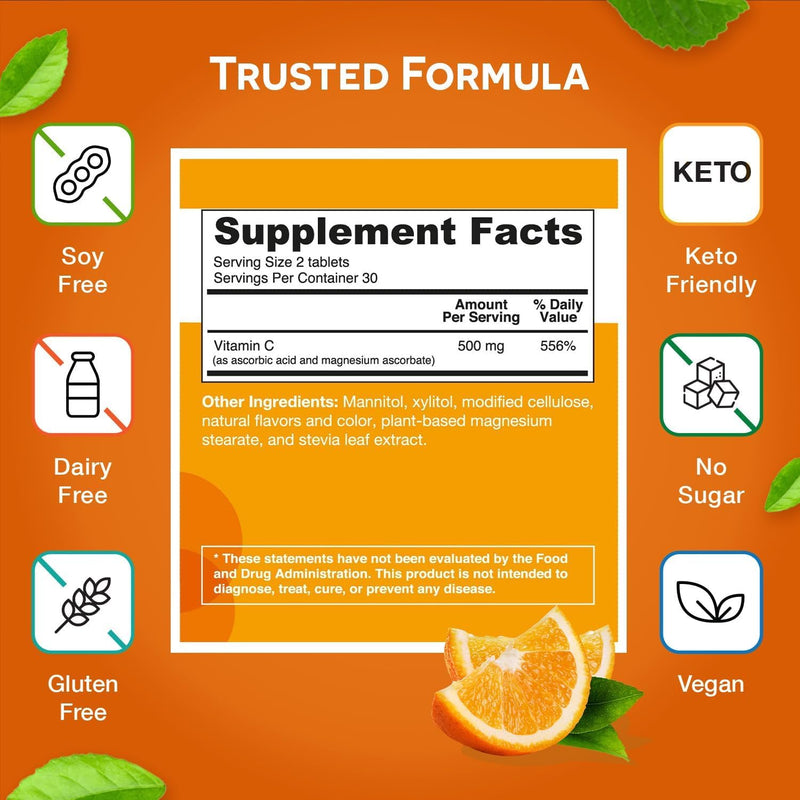 EZ Melts Vitamin C – 60 Dissolvable Tablets (Orange Citrus) | Immune Support, Antioxidant, Non-GMO, Sugar-Free